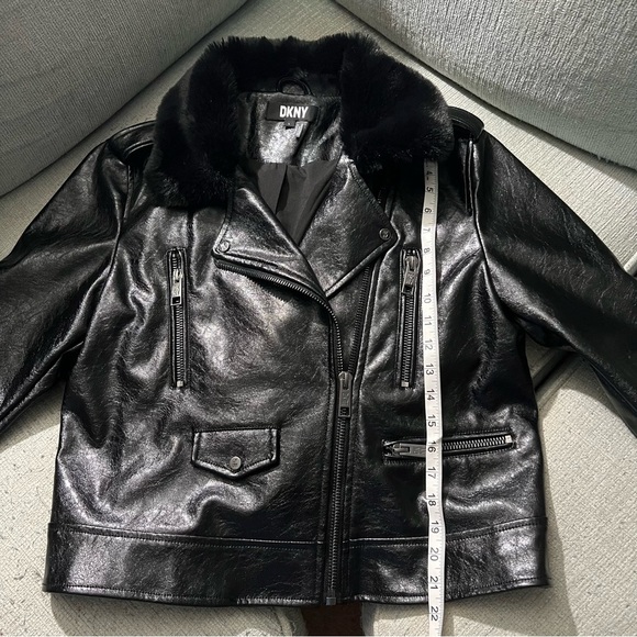 DKNY Black Large Faux Leather Women’s Moto Jacket Zip Front - Picture 8 of 13